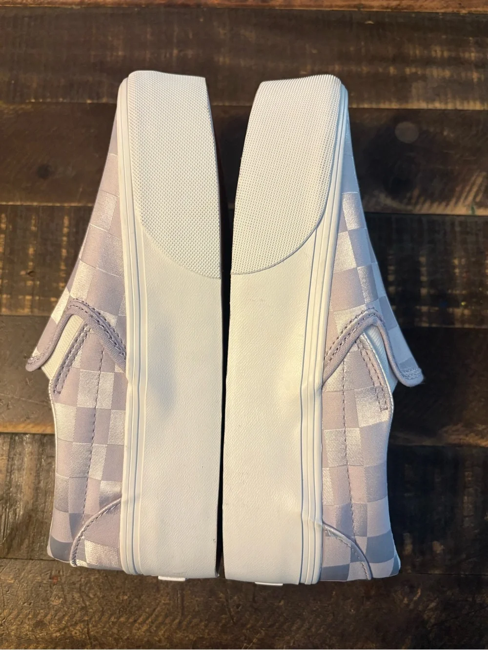 VANS Satin Lavender Lilac Checkerboard Stackform Slip-on Shoes Women’s 7 NWT